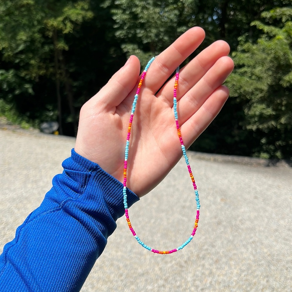 Pink & Blue Sunrise 🌅 Handmade Seed Bead Choker Necklace